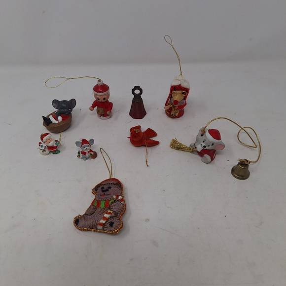 Vintage Ornaments Mixed Lot Of 9 Miniatures Christmas Tree Hanging 80s Xmas - Picture 8 of 8